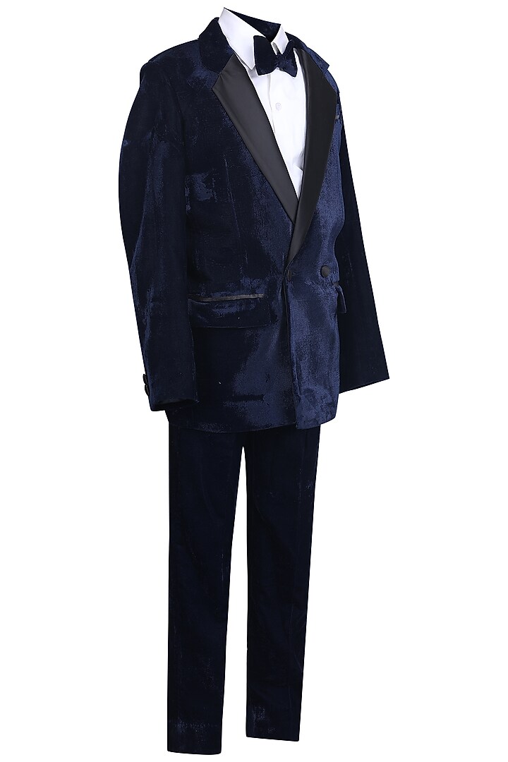 Royal Blue Velvet Tuxedo Set For Boys by Pooja Wang at Pernia's Pop Up Shop