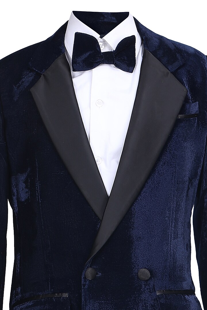Royal Blue Velvet Tuxedo Set For Boys by Pooja Wang at Pernia's Pop Up Shop