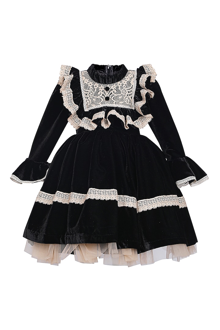 Black Velvet Embroidered Dress For Girls by Pooja Wang at Pernia's Pop Up Shop