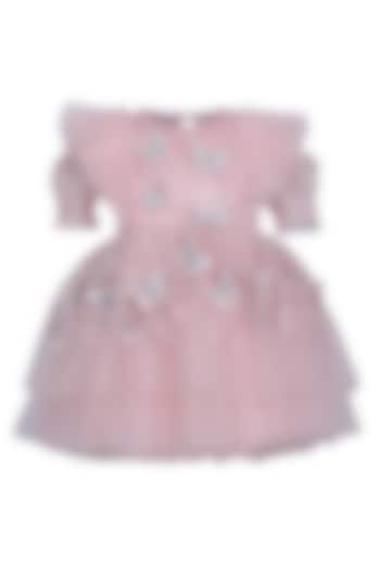 Onion Pink Net Embroidered Dress For Girls by Pooja Wang at Pernia's Pop Up Shop