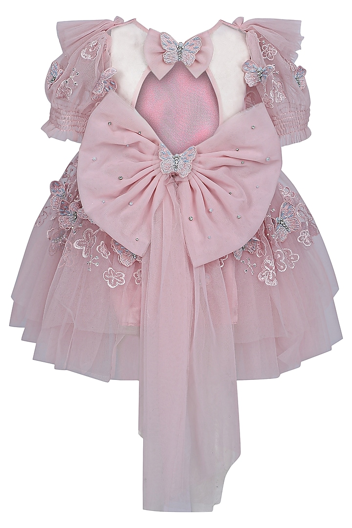 Onion Pink Net Embroidered Dress For Girls by Pooja Wang at Pernia's Pop Up Shop