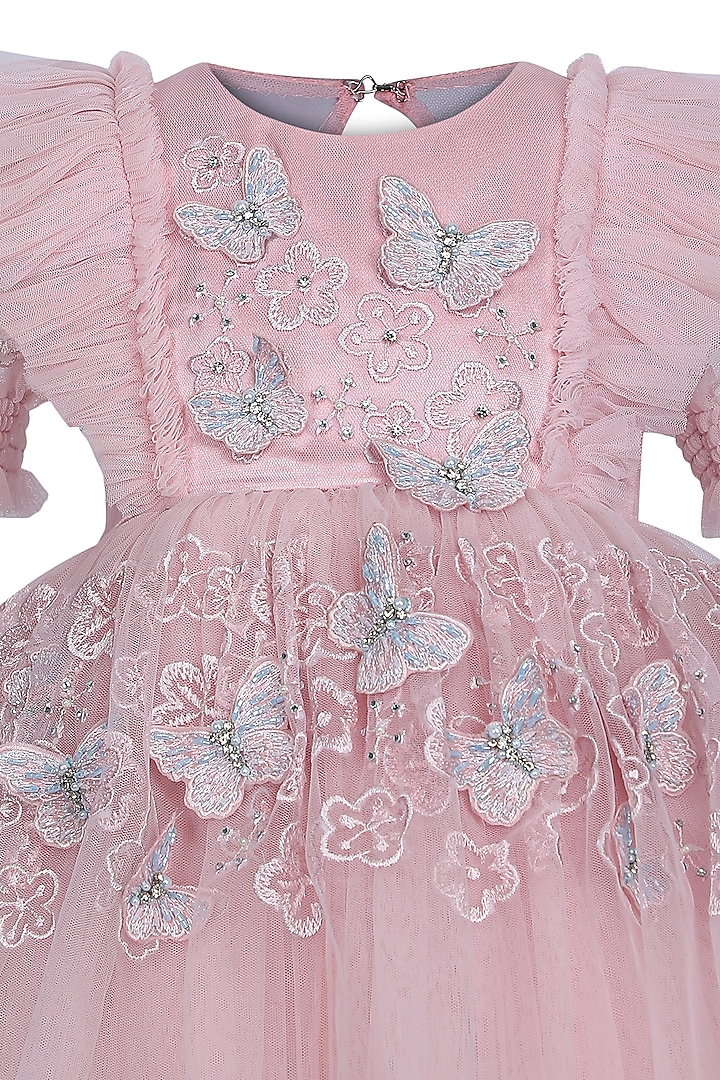 Onion Pink Net Embroidered Dress For Girls by Pooja Wang at Pernia's Pop Up Shop