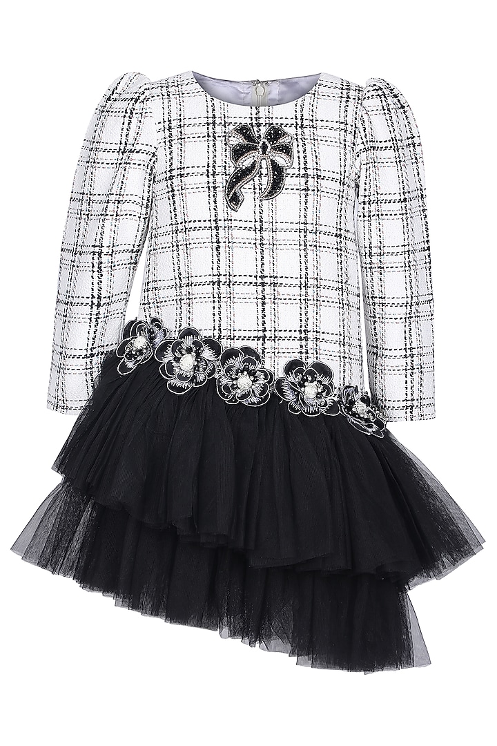 White Tweed Embroidered Dress For Girls by Pooja Wang at Pernia's Pop Up Shop