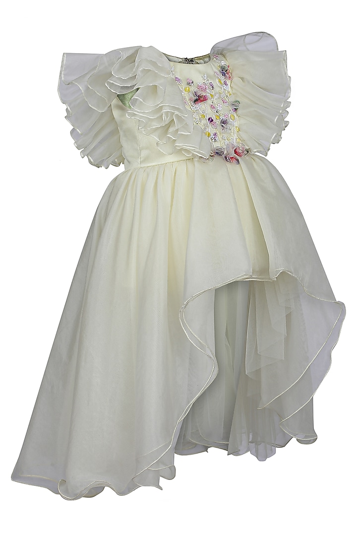 Lemon Organza Tissue Embroidered Dress For Girls by Pooja Wang at Pernia's Pop Up Shop