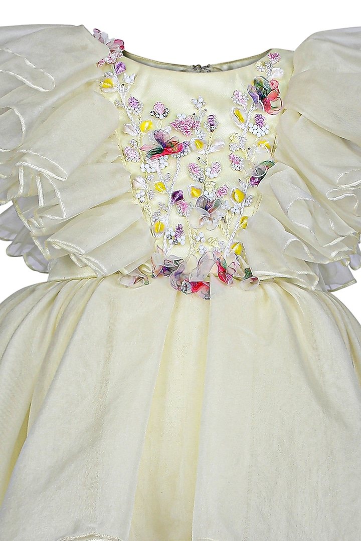 Lemon Organza Tissue Embroidered Dress For Girls by Pooja Wang at Pernia's Pop Up Shop