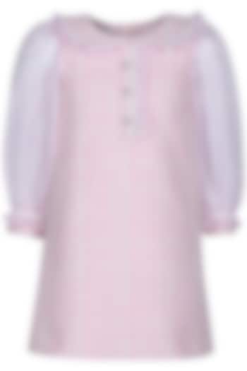 Baby Pink Tweed Embroidered Dress For Girls by Pooja Wang at Pernia's Pop Up Shop