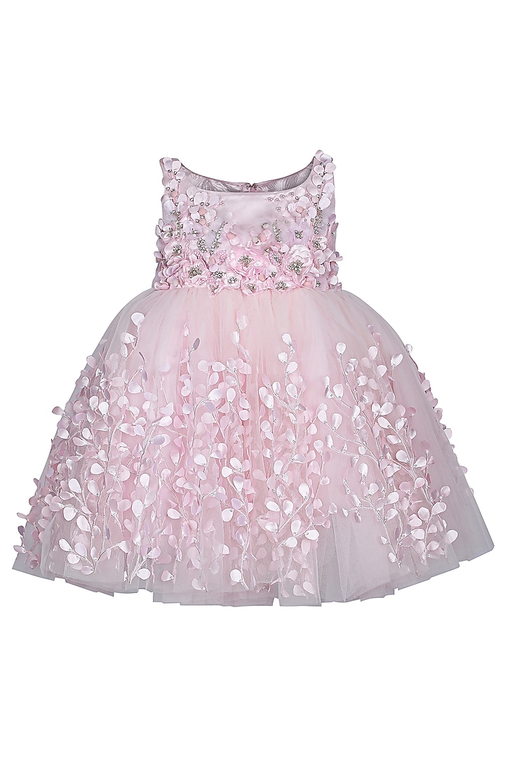 Baby Pink Net Embroidered Dress For Girls by Pooja Wang at Pernia's Pop Up Shop