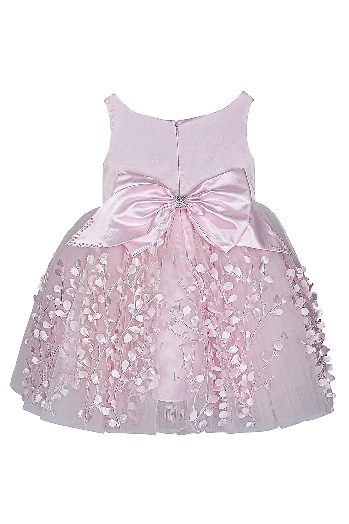 Baby Pink Net Embroidered Dress For Girls by Pooja Wang at Pernia's Pop Up Shop