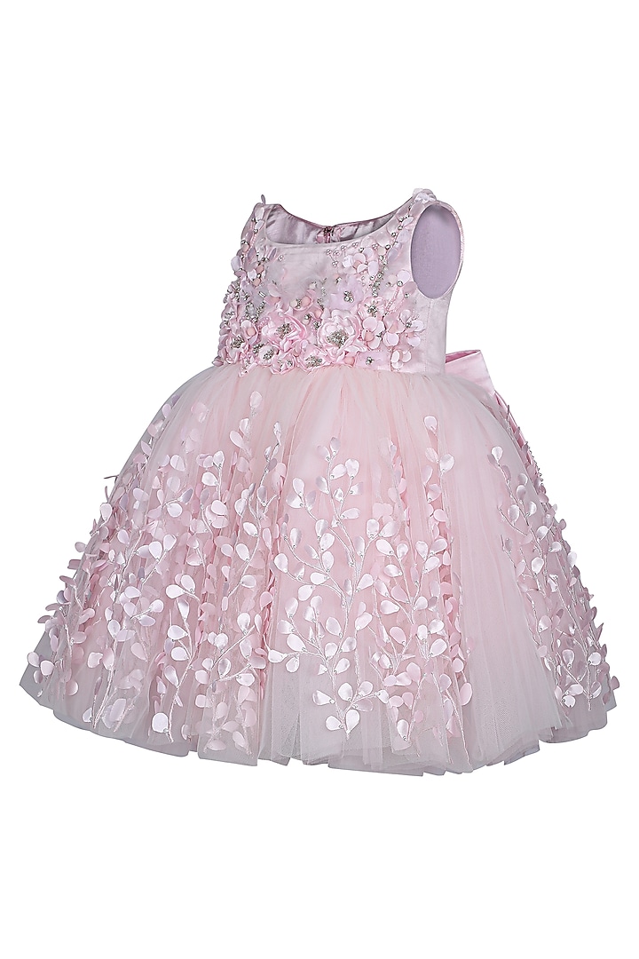 Baby Pink Net Embroidered Dress For Girls by Pooja Wang at Pernia's Pop Up Shop