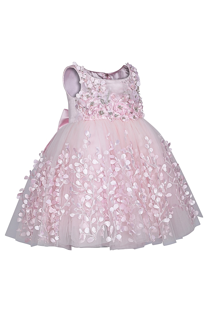 Baby Pink Net Embroidered Dress For Girls by Pooja Wang at Pernia's Pop Up Shop
