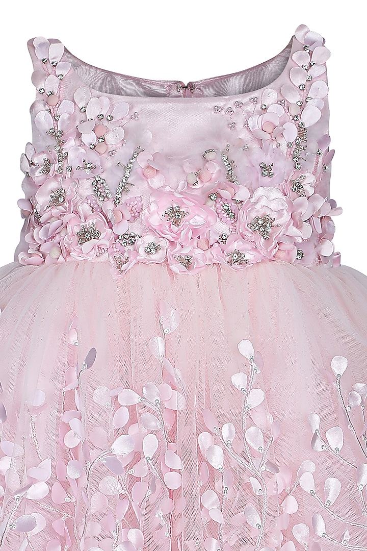 Baby Pink Net Embroidered Dress For Girls by Pooja Wang at Pernia's Pop Up Shop