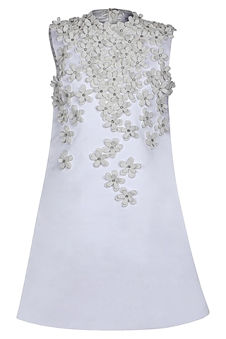 White Dutch Satin Embroidered Dress For Girls by Pooja Wang