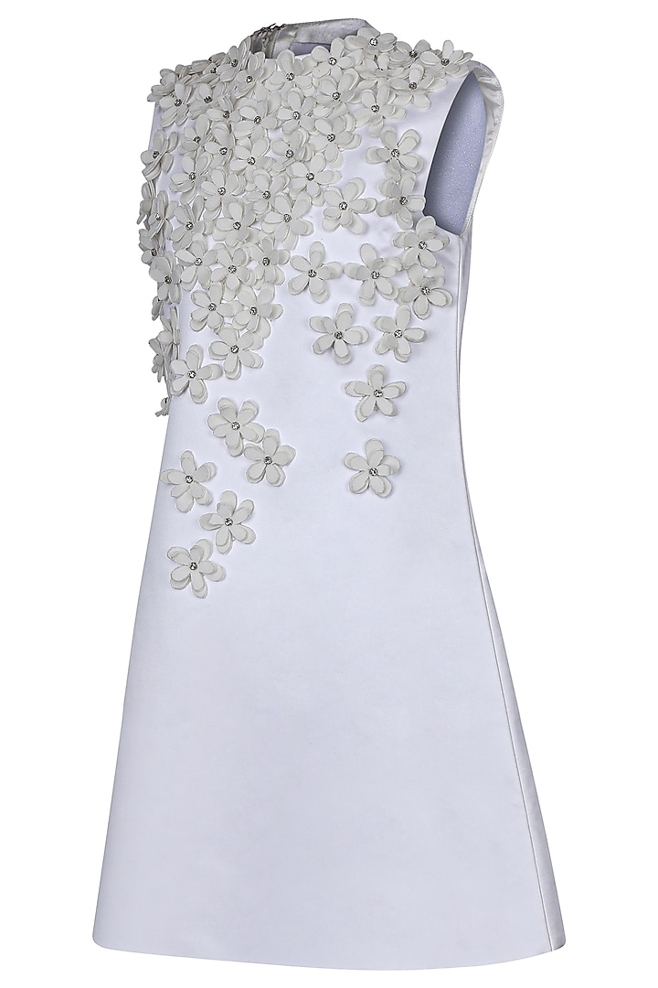 White Dutch Satin Embroidered Dress For Girls by Pooja Wang at Pernia's Pop Up Shop