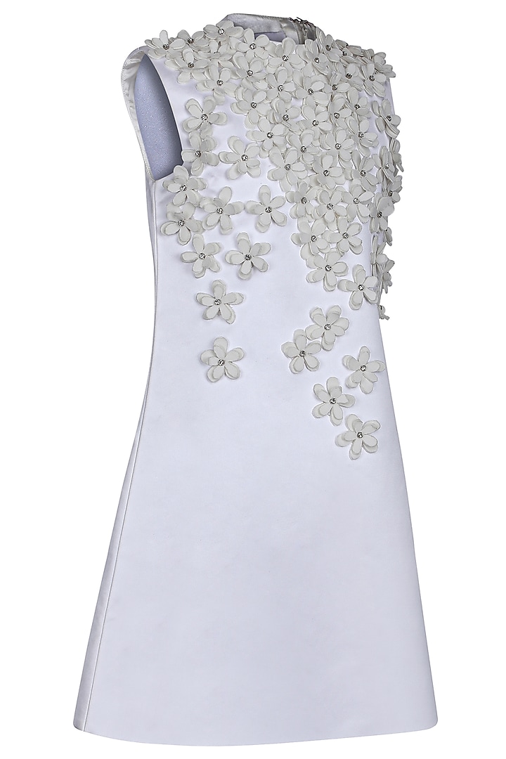 White Dutch Satin Embroidered Dress For Girls by Pooja Wang at Pernia's Pop Up Shop