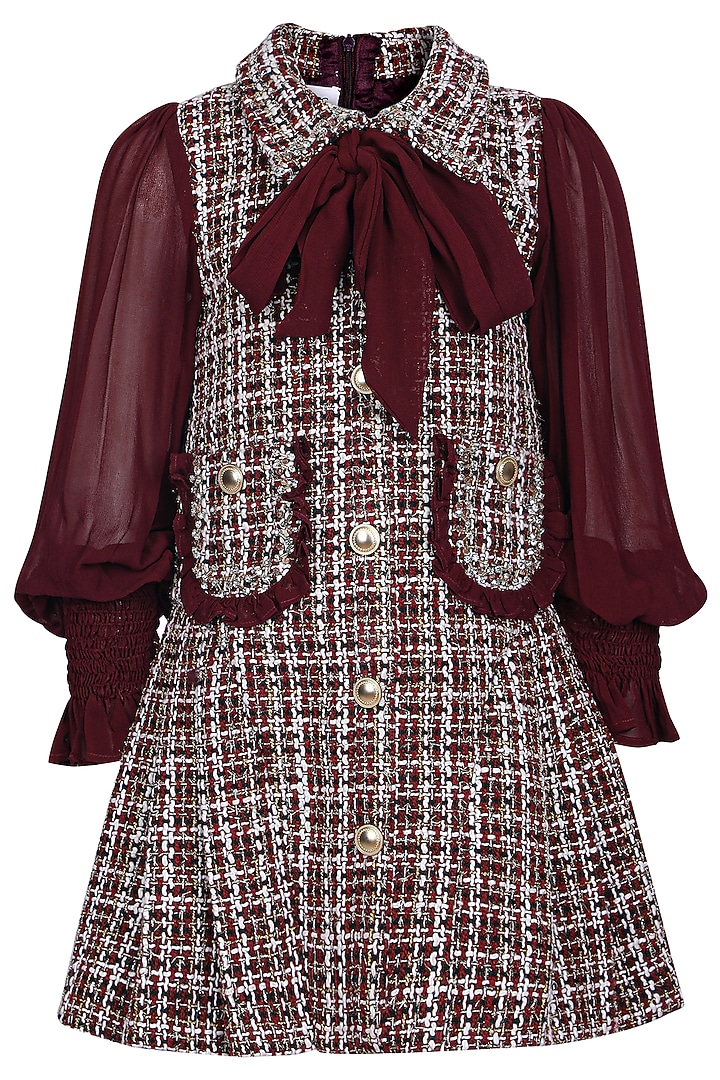 Red Tweed Dress For Girls by Pooja Wang at Pernia's Pop Up Shop