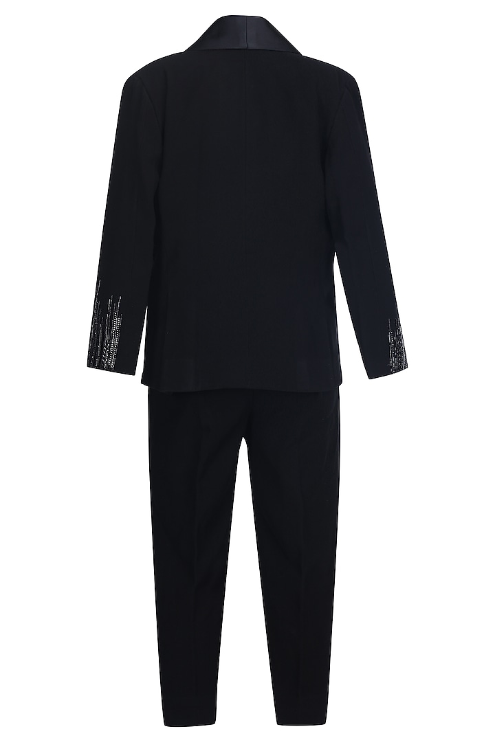 Black Suiting Embroidered Tuxedo Set For Boys by Pooja Wang at Pernia's Pop Up Shop