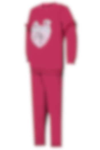 Hot Pink Velvet Embroidered Co-Ord Set For Girls by Pooja Wang at Pernia's Pop Up Shop