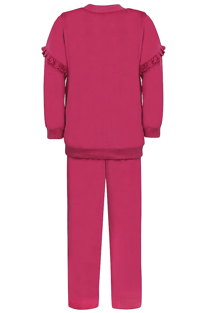 Hot Pink Velvet Embroidered Co-Ord Set For Girls by Pooja Wang at Pernia's Pop Up Shop