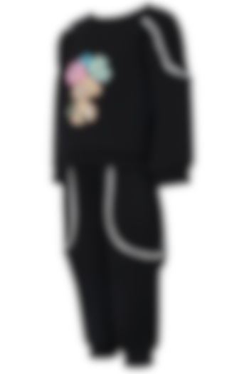 Black Fleece Embroidered Co-Ord Set For Girls by Pooja Wang at Pernia's Pop Up Shop