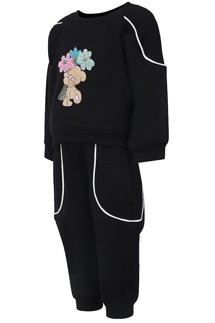 Black Fleece Embroidered Co-Ord Set For Girls by Pooja Wang at Pernia's Pop Up Shop