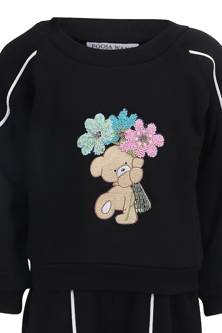 Black Fleece Embroidered Co-Ord Set For Girls by Pooja Wang at Pernia's Pop Up Shop
