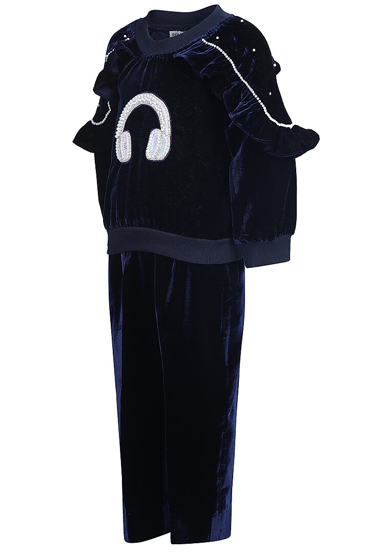 Blue Velvet Embroidered Co-Ord Set For Girls by Pooja Wang at Pernia's Pop Up Shop