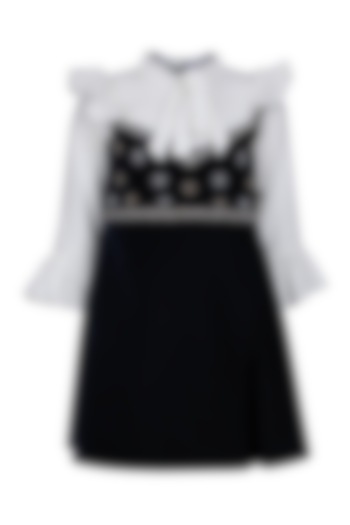 Royal Blue Velvet Embroidered Dress For Girls by Pooja Wang at Pernia's Pop Up Shop
