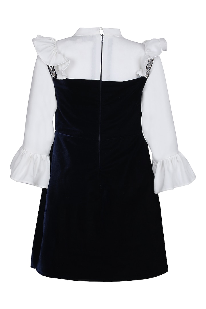 Royal Blue Velvet Embroidered Dress For Girls by Pooja Wang at Pernia's Pop Up Shop