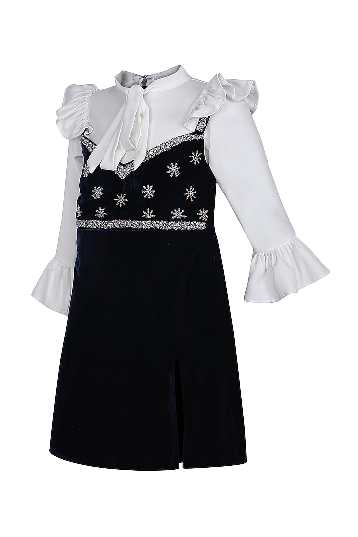 Royal Blue Velvet Embroidered Dress For Girls by Pooja Wang at Pernia's Pop Up Shop