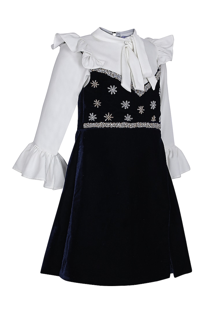 Royal Blue Velvet Embroidered Dress For Girls by Pooja Wang at Pernia's Pop Up Shop