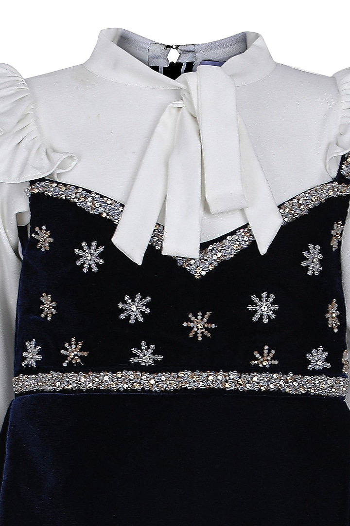 Royal Blue Velvet Embroidered Dress For Girls by Pooja Wang at Pernia's Pop Up Shop