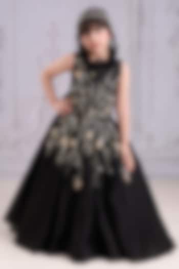 Black Organza Tissue Embroidered Gown For Girls by Pooja Wang at Pernia's Pop Up Shop