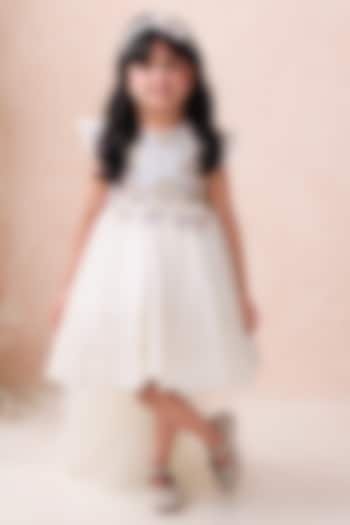 Ivory Organza Tissue Embroidered Dress For Girls by Pooja Wang at Pernia's Pop Up Shop