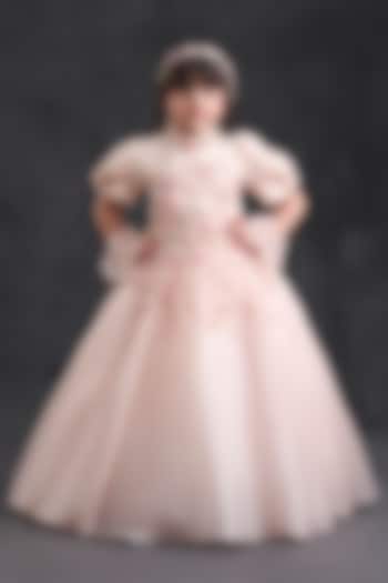 Peach Organza Tissue Embroidered Gown For Girls by Pooja Wang at Pernia's Pop Up Shop