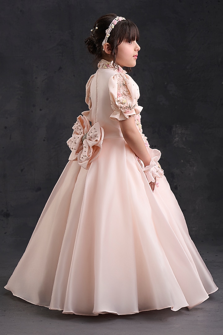 Peach Organza Tissue Embroidered Gown For Girls by Pooja Wang at Pernia's Pop Up Shop