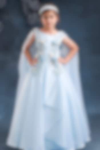 Ice Blue Organza Tissue Embroidered Gown For Girls by Pooja Wang at Pernia's Pop Up Shop