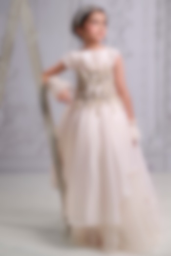 Ivory Organza Tissue Embroidered Gown For Girls by Pooja Wang at Pernia's Pop Up Shop