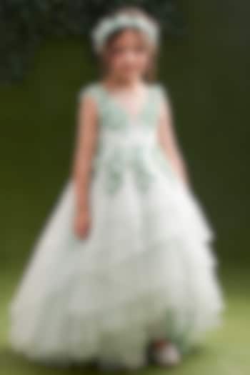 Gold Jacquard Embroidered Gown For Girls by Pooja Wang at Pernia's Pop Up Shop