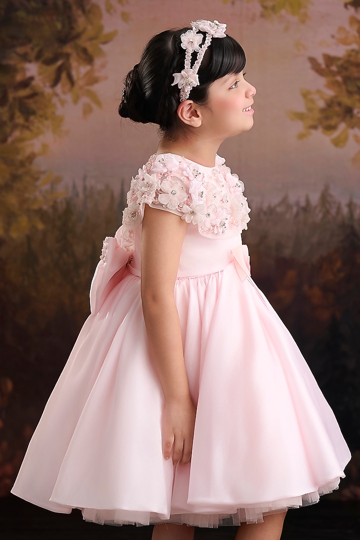 Peach Pink Organza Tissue Embroidered Gown For Girls by Pooja Wang at Pernia's Pop Up Shop