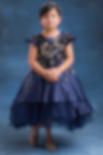 Royal Blue Organza Tissue Embroidered Gown For Girls by Pooja Wang at Pernia's Pop Up Shop