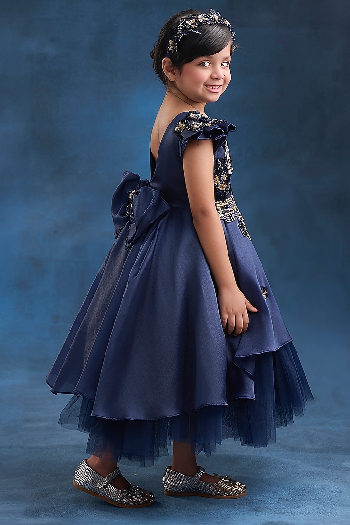 Royal Blue Organza Tissue Embroidered Gown For Girls by Pooja Wang at Pernia's Pop Up Shop