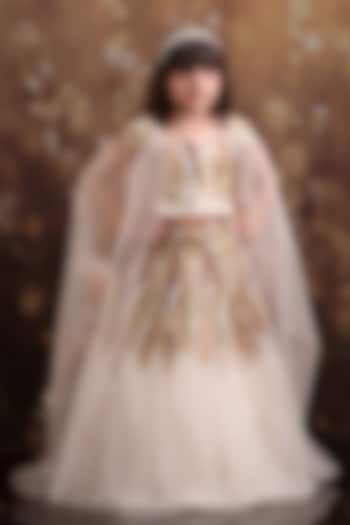 Champagne Net Embroidered Lehenga Set For Girls by Pooja Wang at Pernia's Pop Up Shop