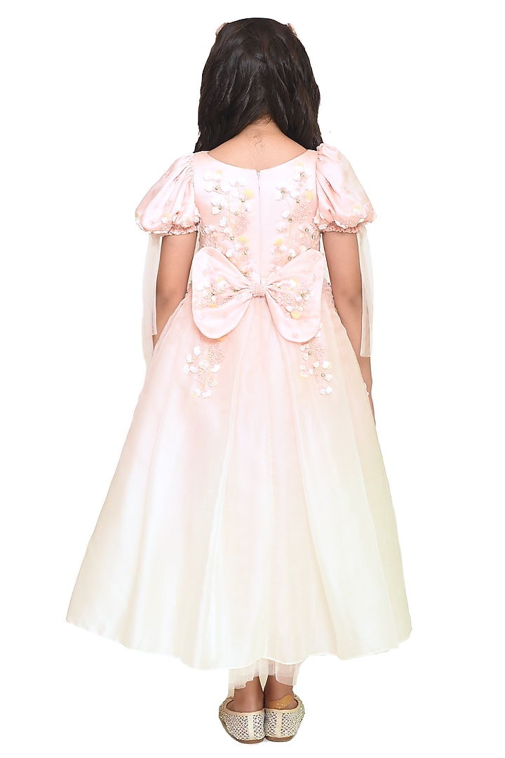 Ivory Organza Tissue Embroidered Gown For Girls by Pooja Wang at Pernia's Pop Up Shop