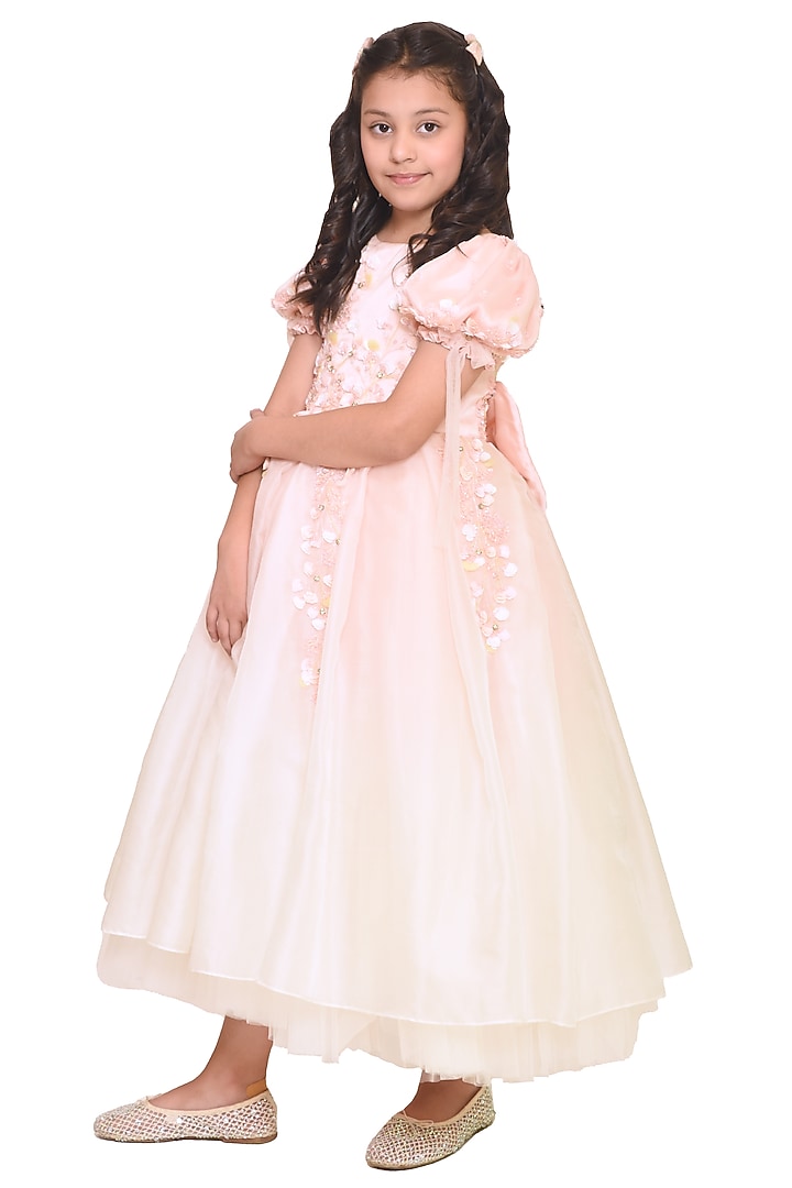 Ivory Organza Tissue Embroidered Gown For Girls by Pooja Wang at Pernia's Pop Up Shop