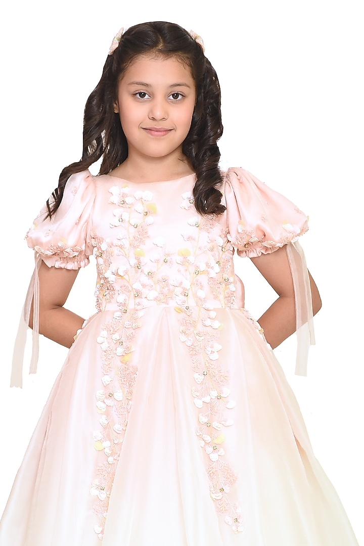 Ivory Organza Tissue Embroidered Gown For Girls by Pooja Wang at Pernia's Pop Up Shop