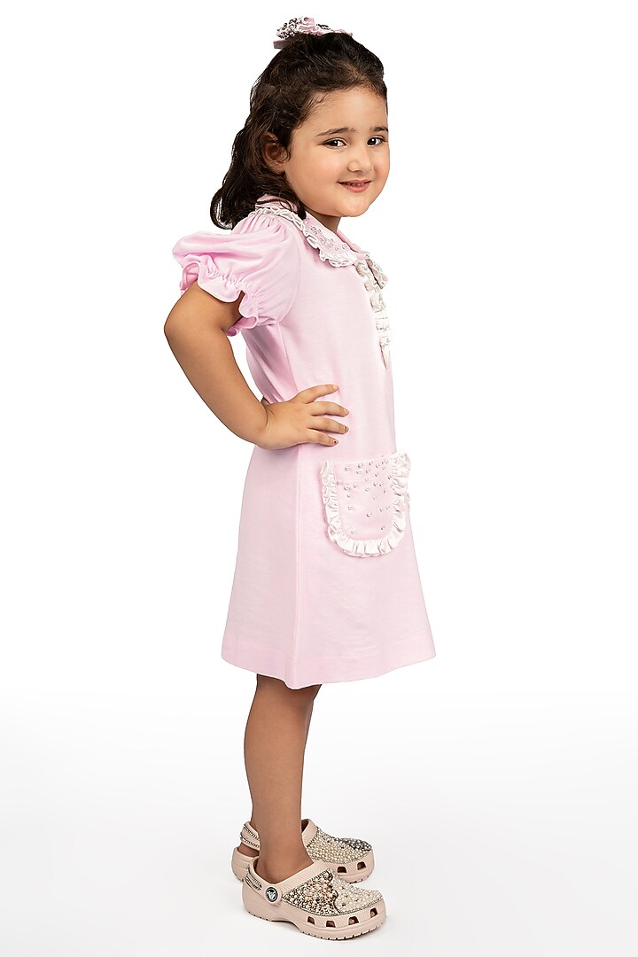 Baby Pink Polo Embroidered Dress For Girls by Pooja Wang at Pernia's Pop Up Shop