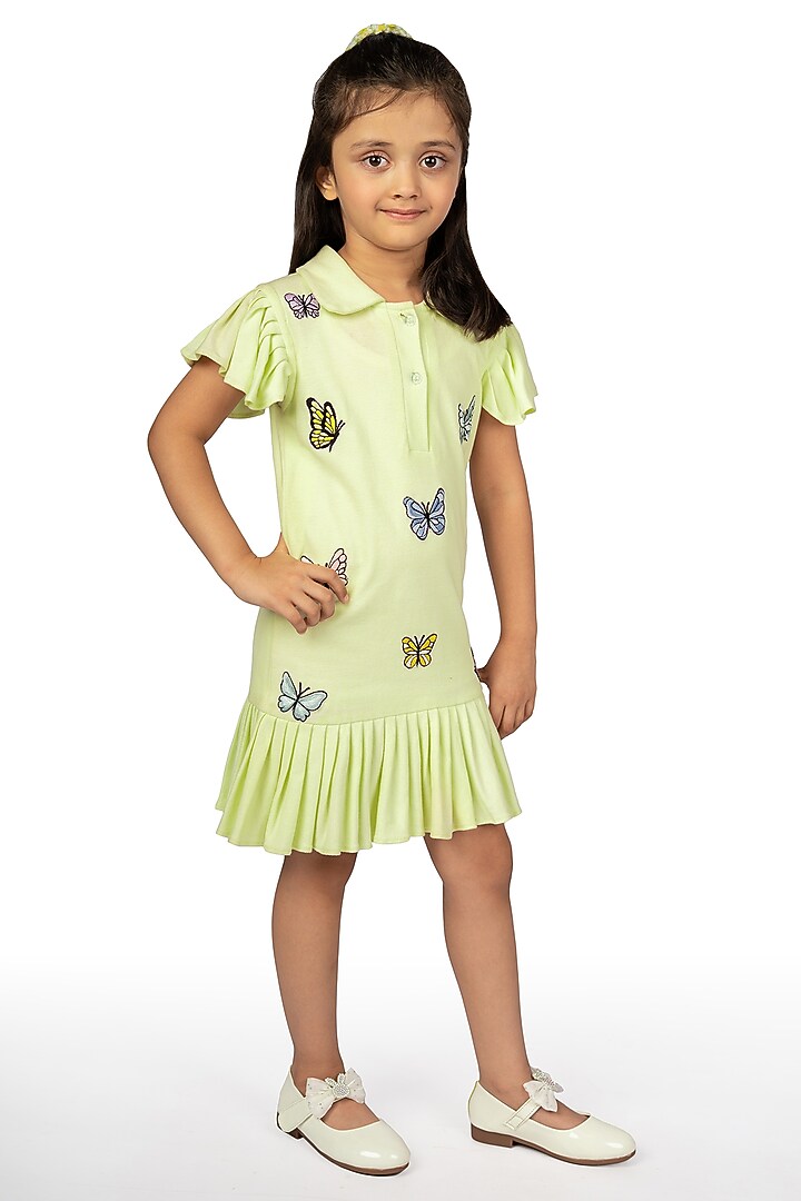 Mint Polo Embroidered Dress For Girls by Pooja Wang at Pernia's Pop Up Shop