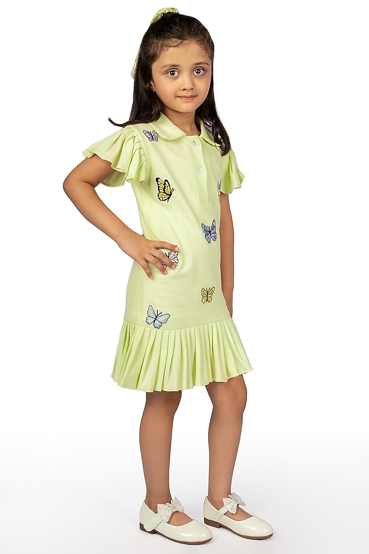 Mint Polo Embroidered Dress For Girls by Pooja Wang at Pernia's Pop Up Shop