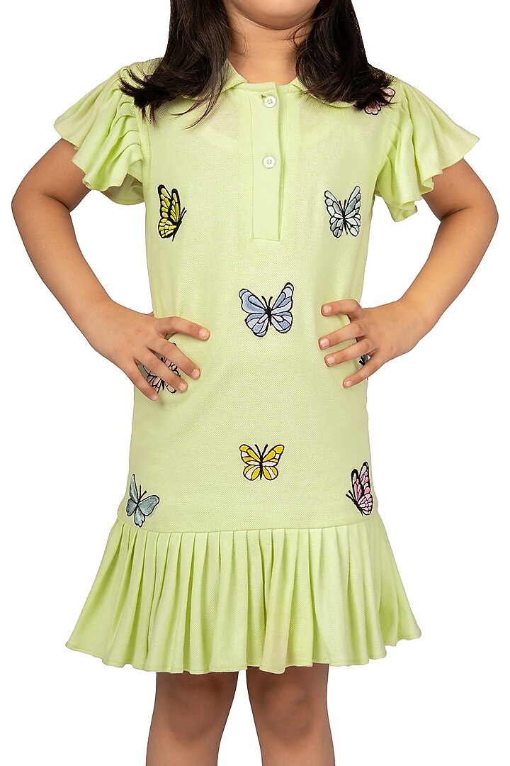 Mint Polo Embroidered Dress For Girls by Pooja Wang at Pernia's Pop Up Shop