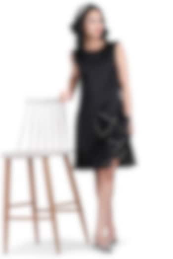 Black Dutch Satin Embroidered Dress For Girls by Pooja Wang at Pernia's Pop Up Shop